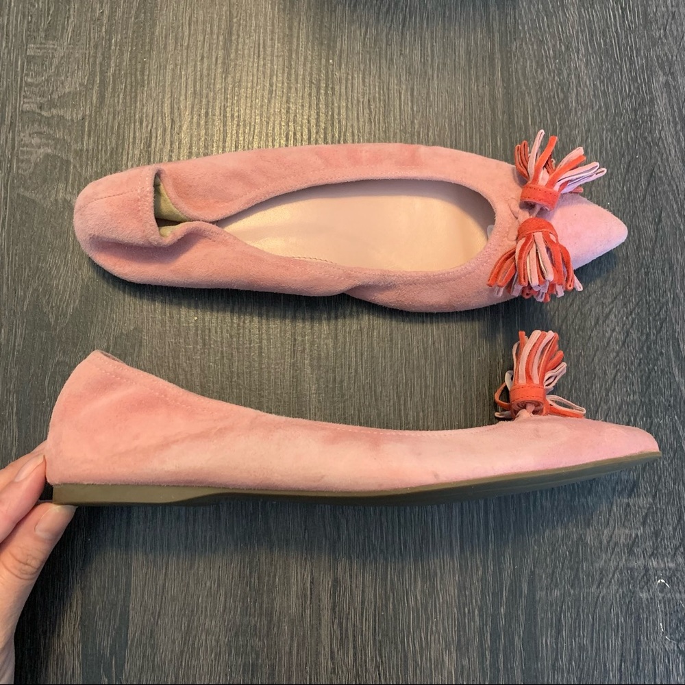 SOLD 🎉 J Crew Pink Lottie Tassel Suede Pointed flats size 6.5